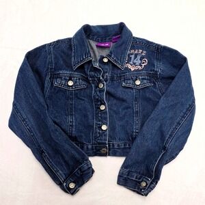 Y2K Bratz Denim Jacket Girls Size 7/8 Cropped Blue Jean Embroidered Logo‎